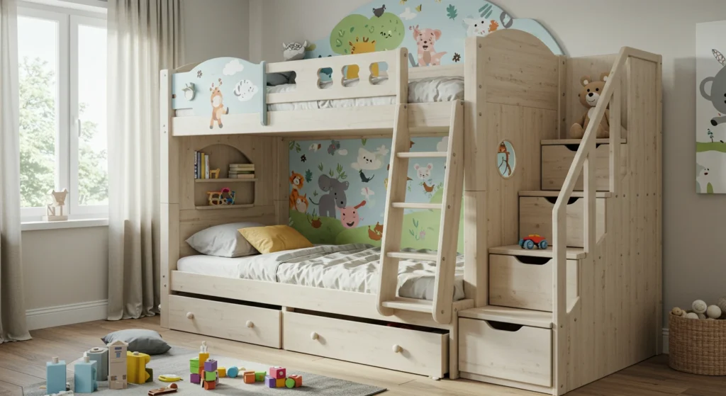 Smart DIY Bunk Beds with Built-In Toy and Storage Features