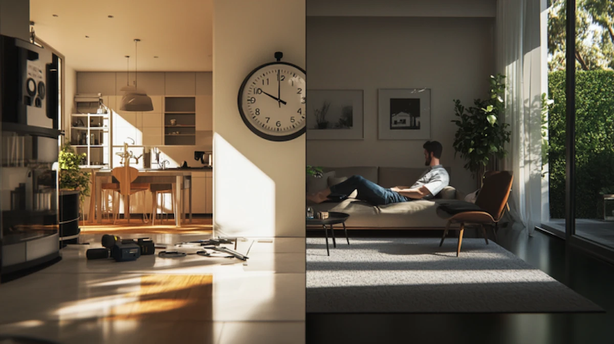 Time, effort, and the learning curve: what’s your time worth? – split image of tools, clock, and person relaxing