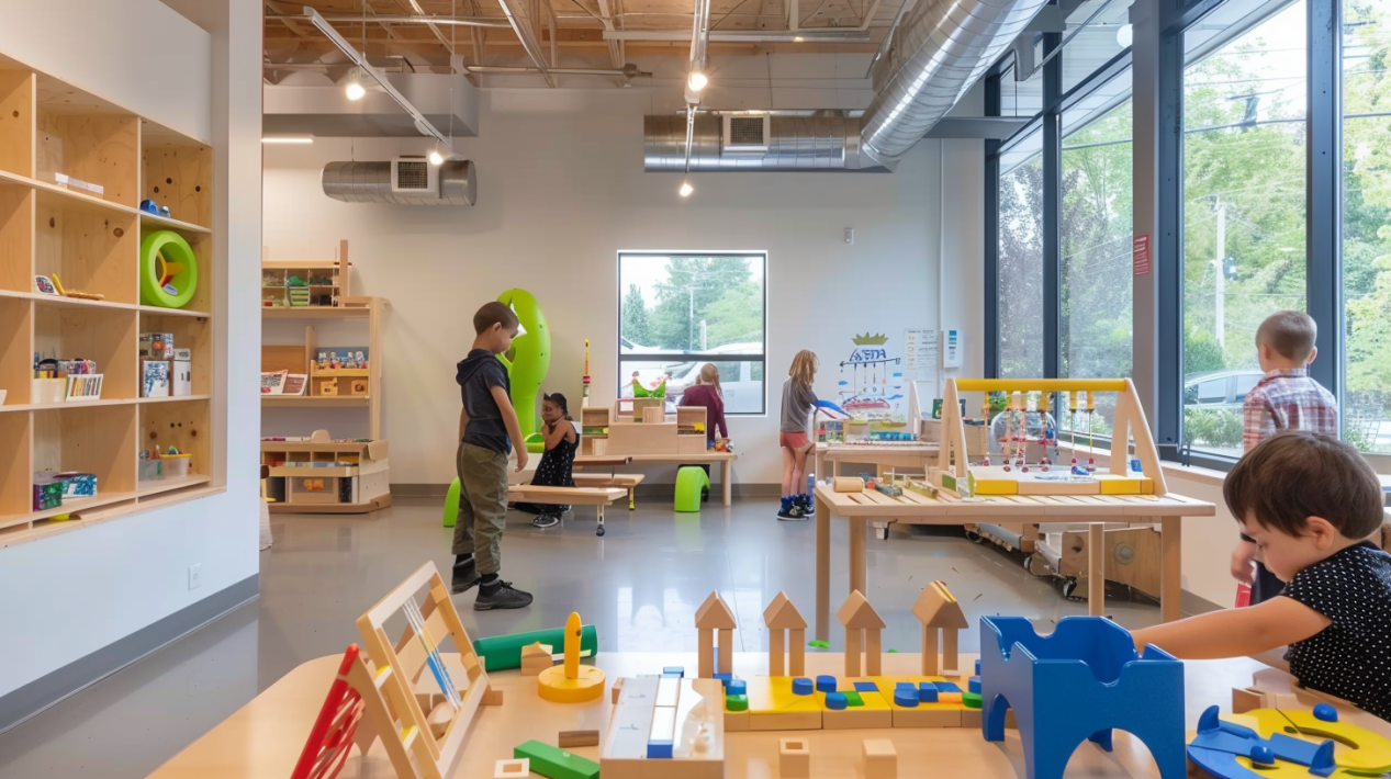 Children using tools for kids like building blocks, STEM kits, and activity boards in a classroom that encourages fun, hands-on learning.