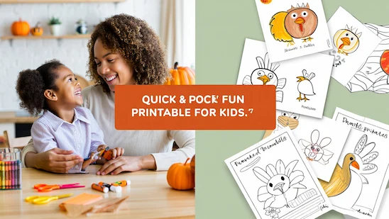 Mother and child enjoying quick and fun turkey printable activities at home, preschool crafts for thanksgiving turkey printable.