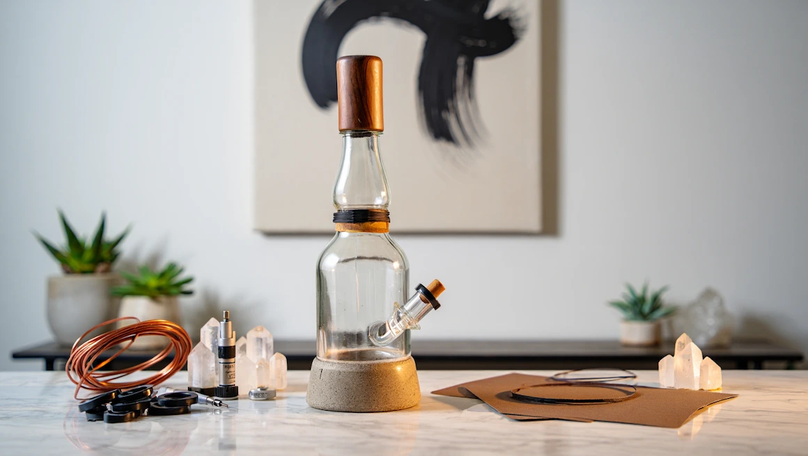 Feature image showcasing a stylish homemade glass bong with supplies, perfect for diy bong ideas inspiration.